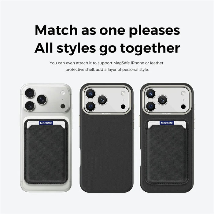 Magnetic Phone Card Holder RFID Blocking Grid Texture Leather Mobile Phone Back Card Case - Black - 7