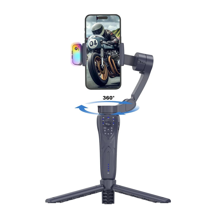 F12 Pro 360 Degree Rotation 3-Axis Gimbal Stabilizer for Smartphone AI Face Tracking Foldable Handheld Gimbal with RGB Fill Light - Black - 2