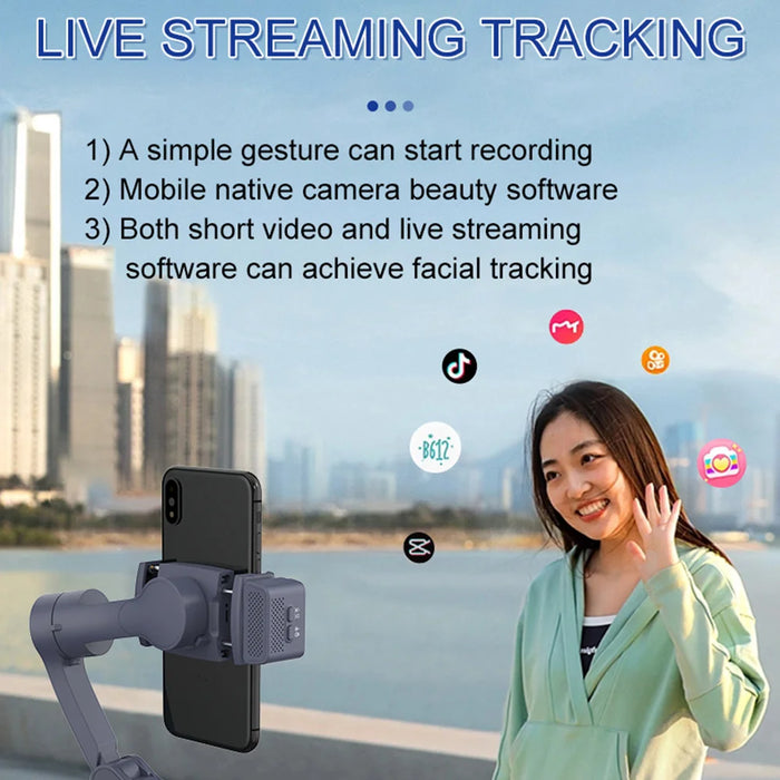 F12 Pro 360 Degree Rotation 3-Axis Gimbal Stabilizer for Smartphone AI Face Tracking Foldable Handheld Gimbal with RGB Fill Light - Black - 6