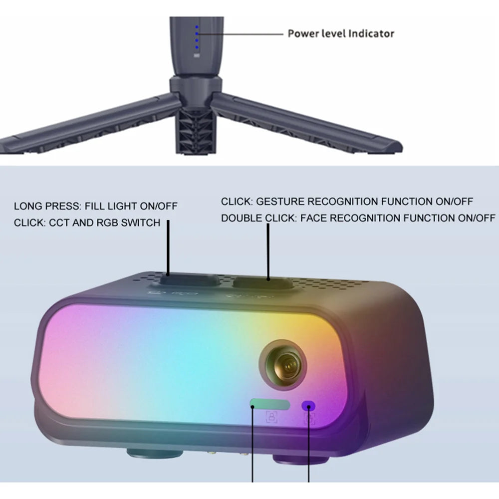 F12 Pro 360 Degree Rotation 3-Axis Gimbal Stabilizer for Smartphone AI Face Tracking Foldable Handheld Gimbal with RGB Fill Light - Black - 7