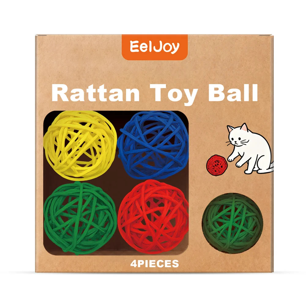 EELJOY 4Pcs Rattan Cat Toy Balls Scratch Resistant Interactive Stress Relief Toy for Kitten - 4-Piece Set - 1
