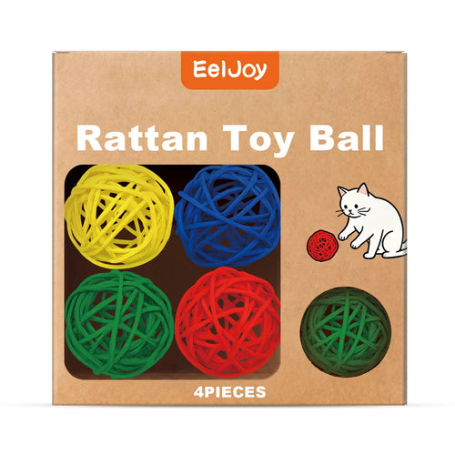 EELJOY 4Pcs Rattan Cat Toy Balls Scratch Resistant Interactive Stress Relief Toy for Kitten - 4-Piece Set - 1