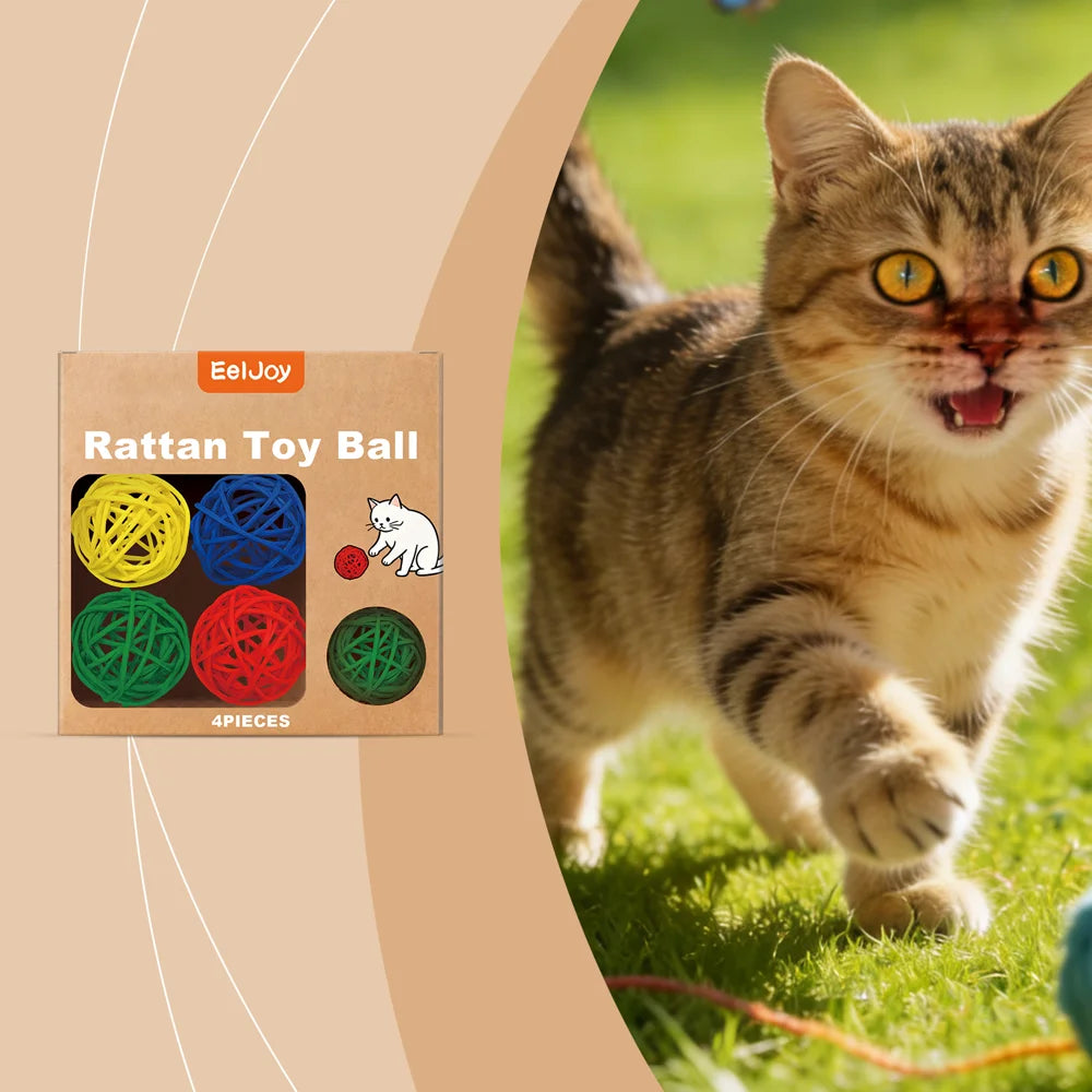 EELJOY 4Pcs Rattan Cat Toy Balls Scratch Resistant Interactive Stress Relief Toy for Kitten - 4-Piece Set - 2