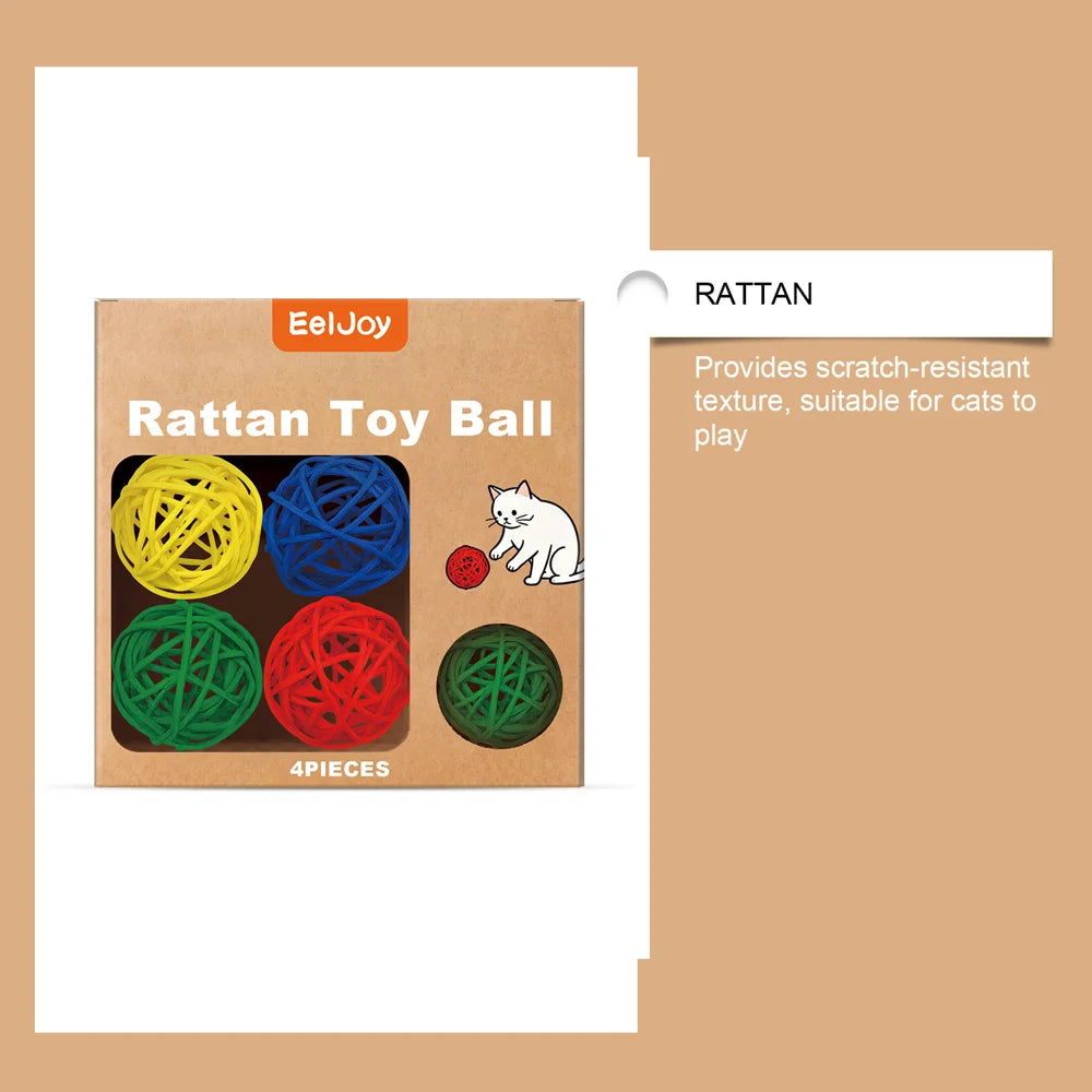EELJOY 4Pcs Rattan Cat Toy Balls Scratch Resistant Interactive Stress Relief Toy for Kitten - 4-Piece Set - 6