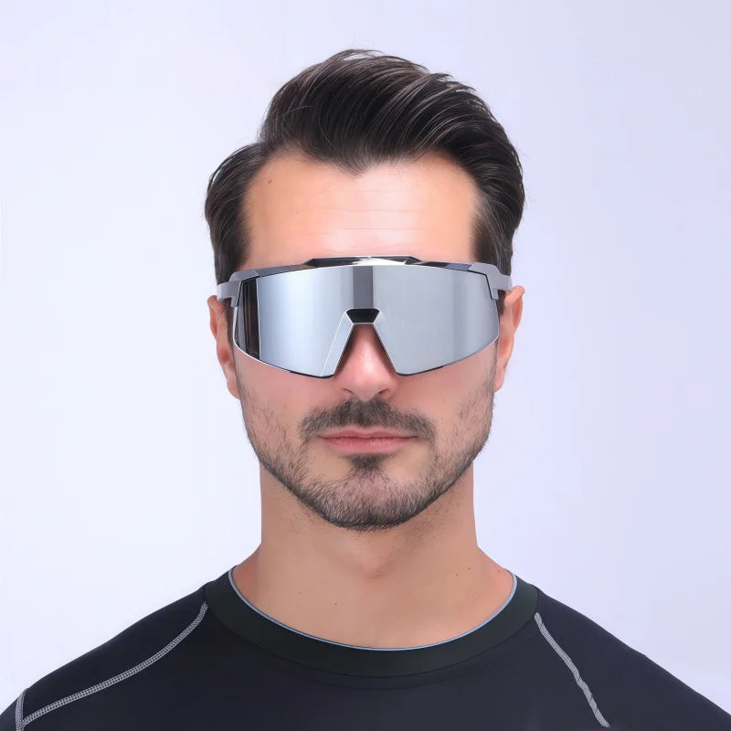 8699 Semi-rimless Frame Sports Sunglasses for Cycling Driving UV400 Protection Windproof Outdoor Eyewear - Black Frame Grey Lens - 4