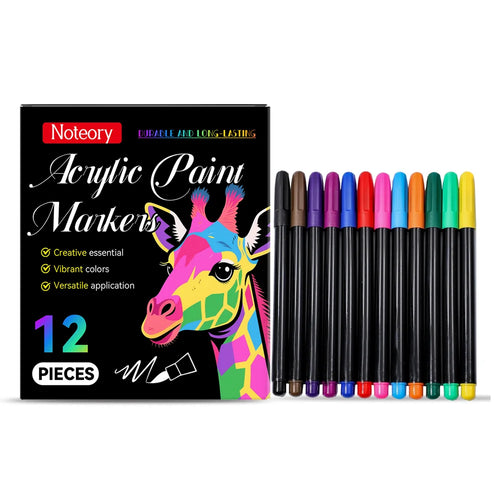 NOTEORY 12Pcs Acrylic Paint Markers Set for DIY Crafts Art Projects Rock Painting - 12-Piece Set - 1