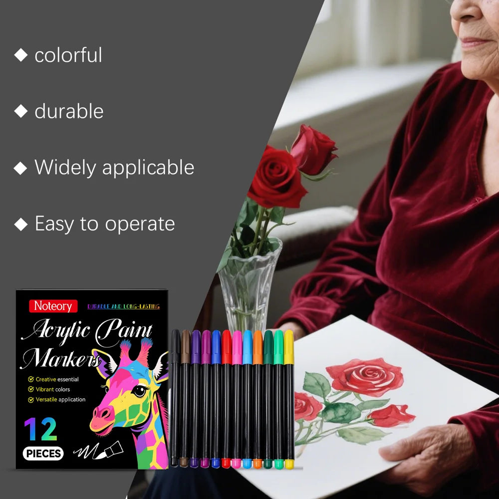NOTEORY 12Pcs Acrylic Paint Markers Set for DIY Crafts Art Projects Rock Painting - 12-Piece Set - 3