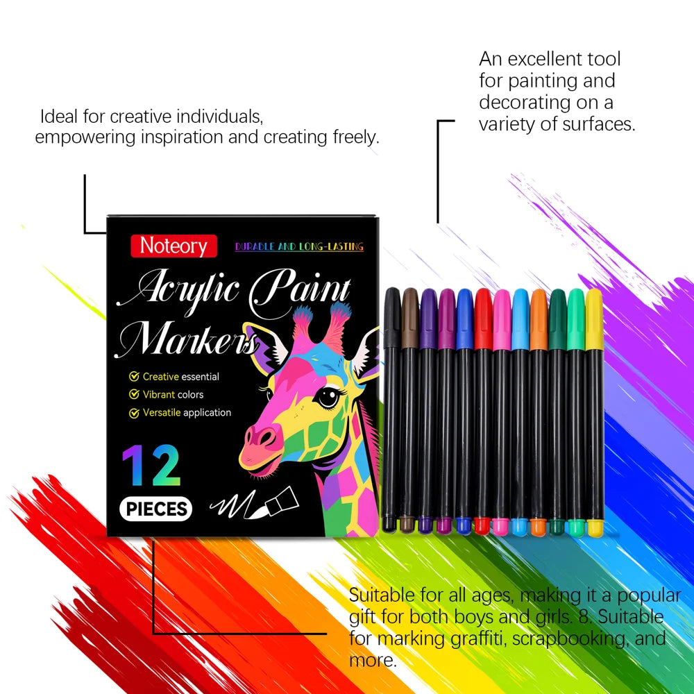 NOTEORY 12Pcs Acrylic Paint Markers Set for DIY Crafts Art Projects Rock Painting - 12-Piece Set - 7