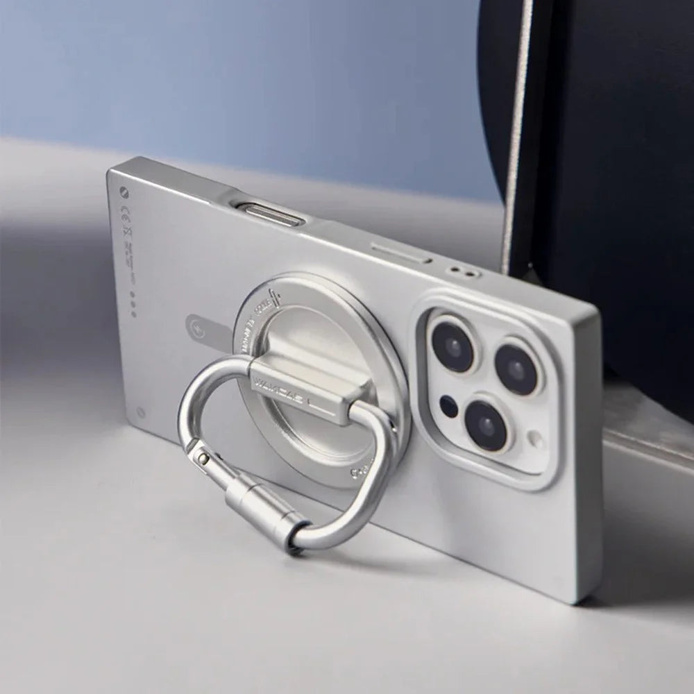 WAKCAS Carabiner Shaped Metal Magnetic Phone Stand Holder 180 Degree Adjustable Kickstand - Silver - 2