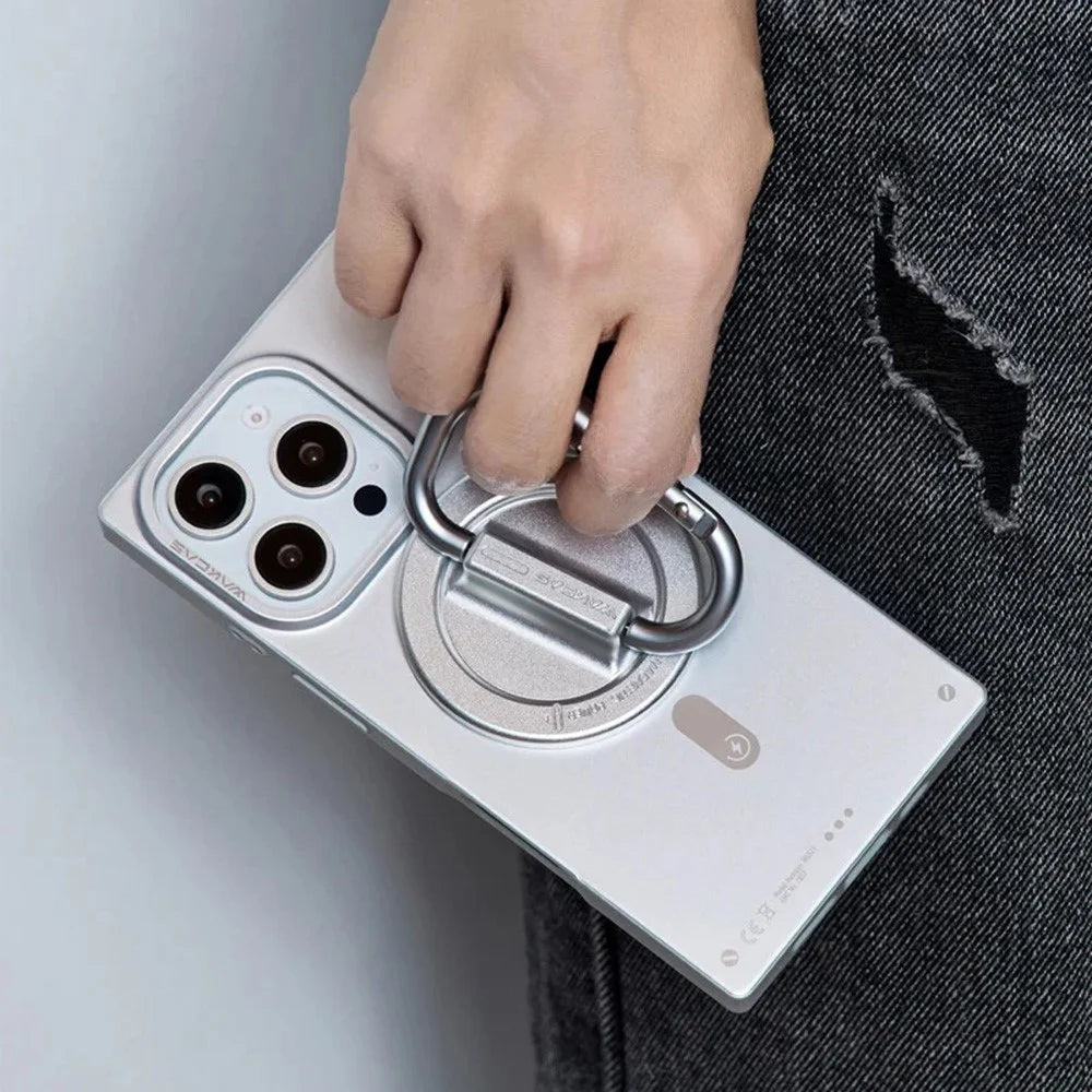 WAKCAS Carabiner Shaped Metal Magnetic Phone Stand Holder 180 Degree Adjustable Kickstand - Silver - 4
