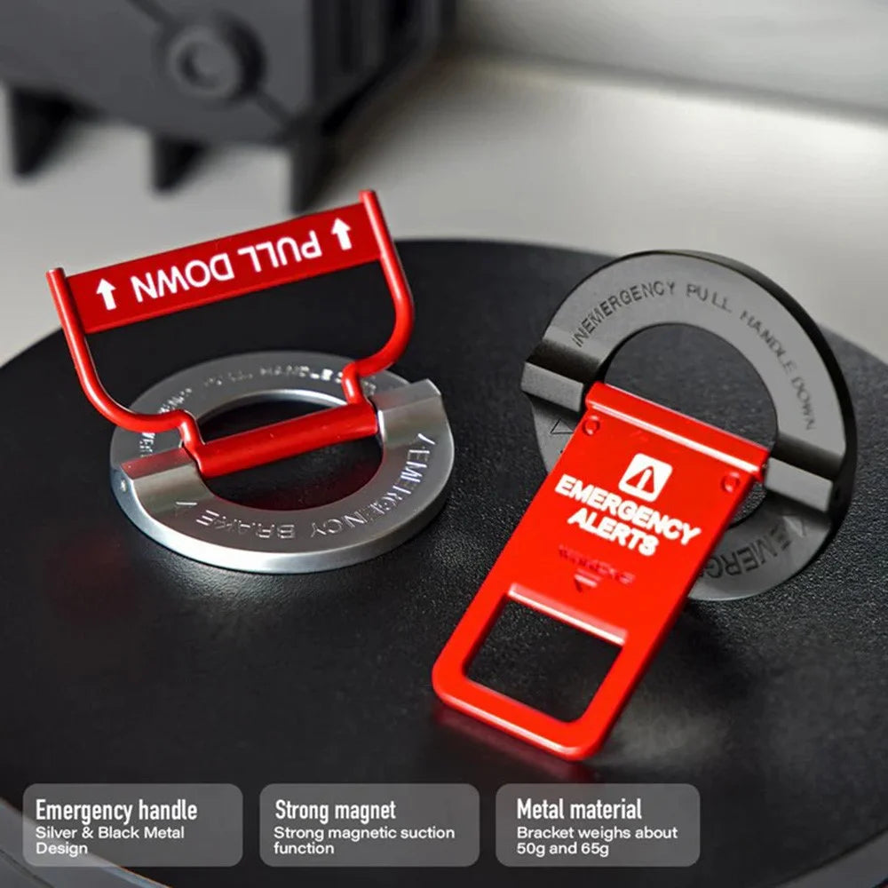 WAKCAS Emergency Red Handle Aluminum Alloy Kickstand Rotating Magnetic Phone Grip Stand - Black - 2