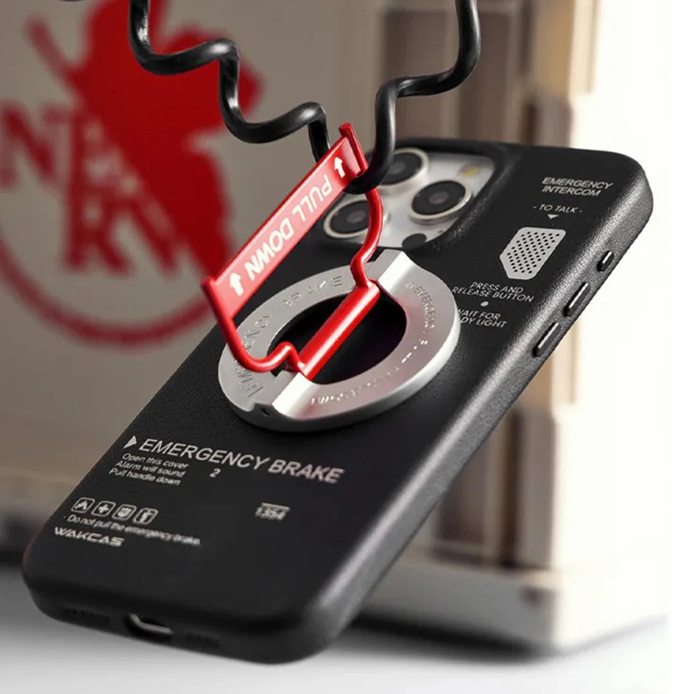 WAKCAS Emergency Red Handle Aluminum Alloy Kickstand Rotating Magnetic Phone Grip Stand - Black - 6