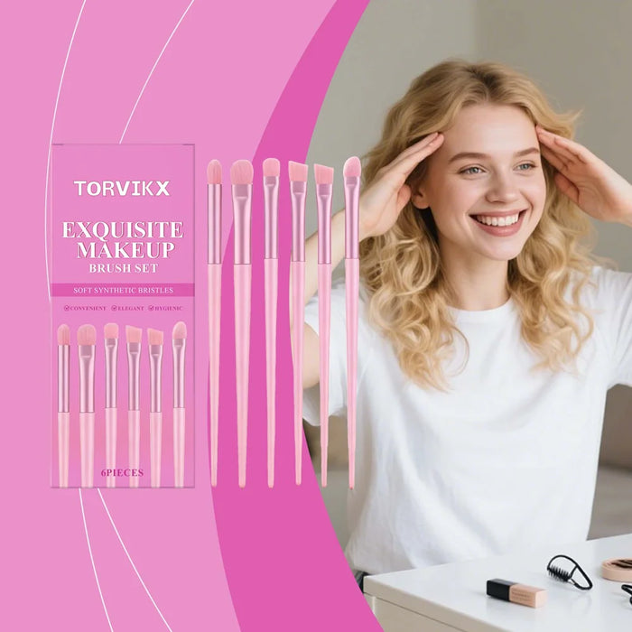 TORVIKX 6Pcs Multi-function Makeup Brushes Soft Synthetic Fiber Foundation Eyebrow Brushes Set - Pink - 2