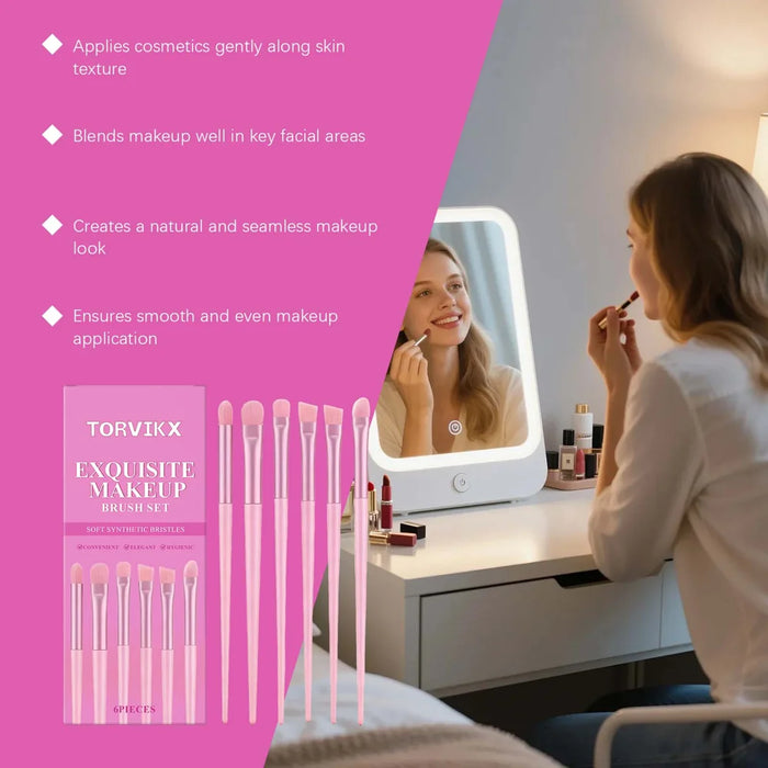 TORVIKX 6Pcs Multi-function Makeup Brushes Soft Synthetic Fiber Foundation Eyebrow Brushes Set - Pink - 3