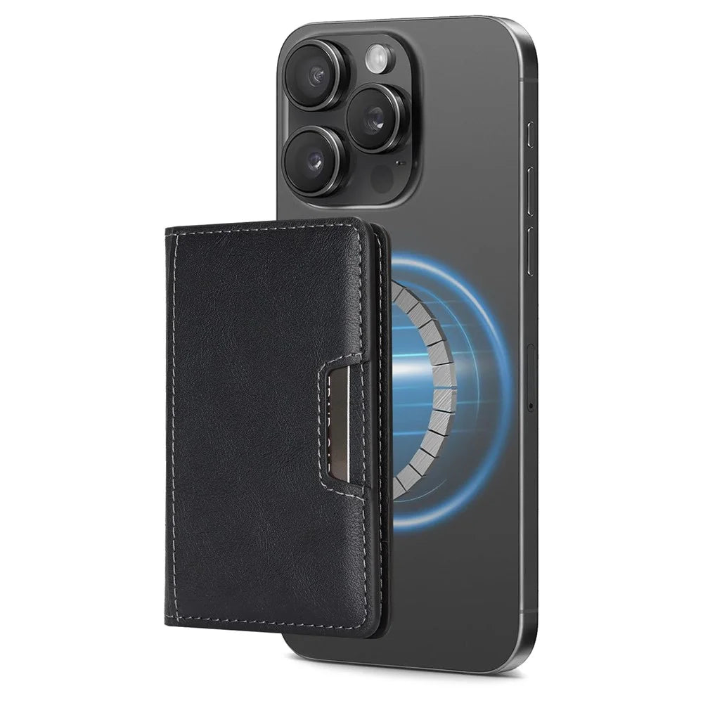 Magnetic Card Holder Wallet Compatible with MagSafe Foldable Stand PU Leather Card Case - Black - 4