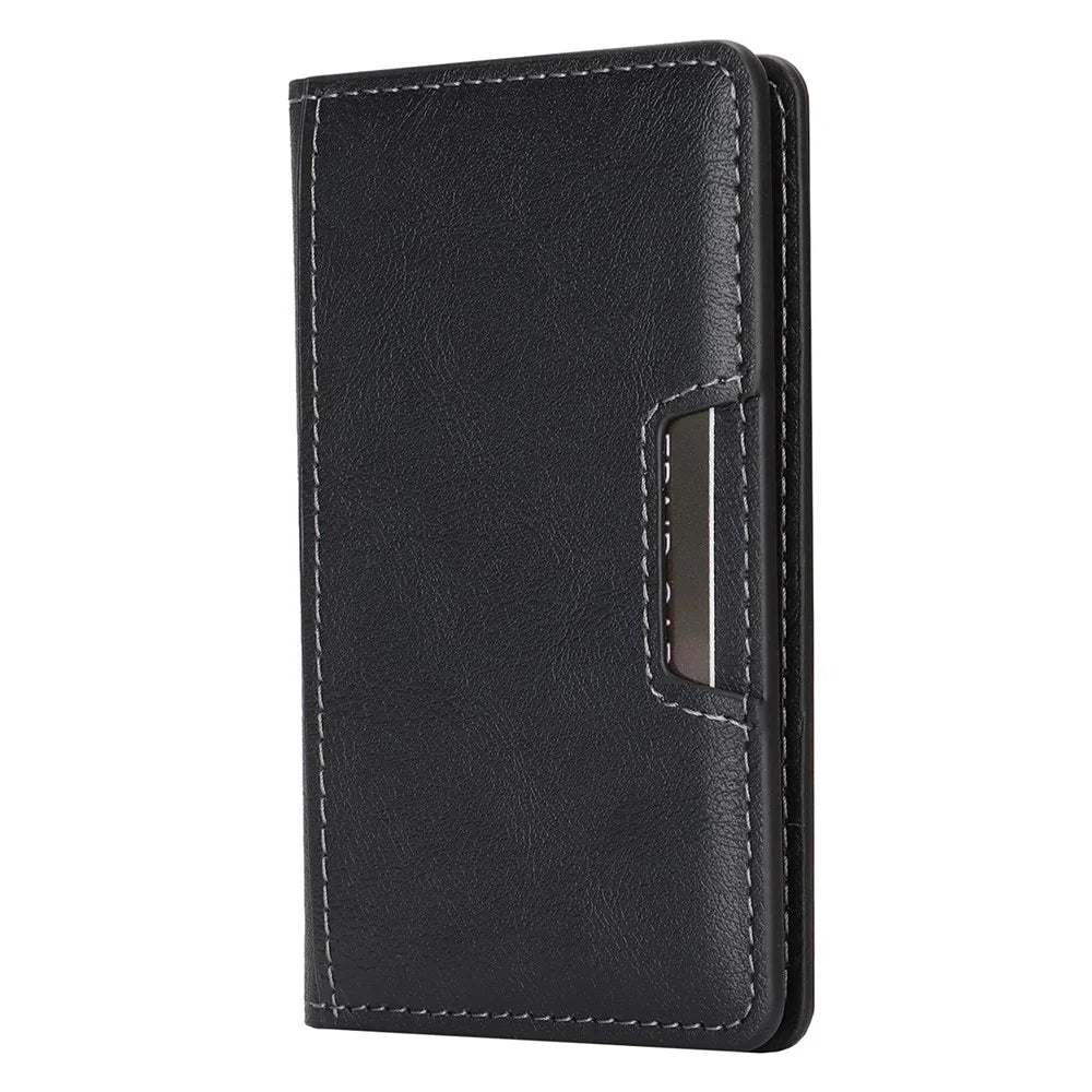 Magnetic Card Holder Wallet Compatible with MagSafe Foldable Stand PU Leather Card Case - Black - 6