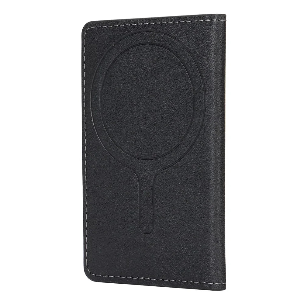 Magnetic Card Holder Wallet Compatible with MagSafe Foldable Stand PU Leather Card Case - Black - 7
