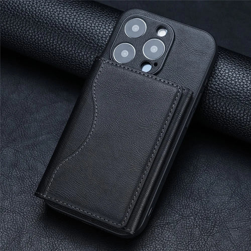 Magnetic Card Case Tri-fold Wallet with Stand PU Leather Phone Holder Compatible with MagSafe - Black - 1