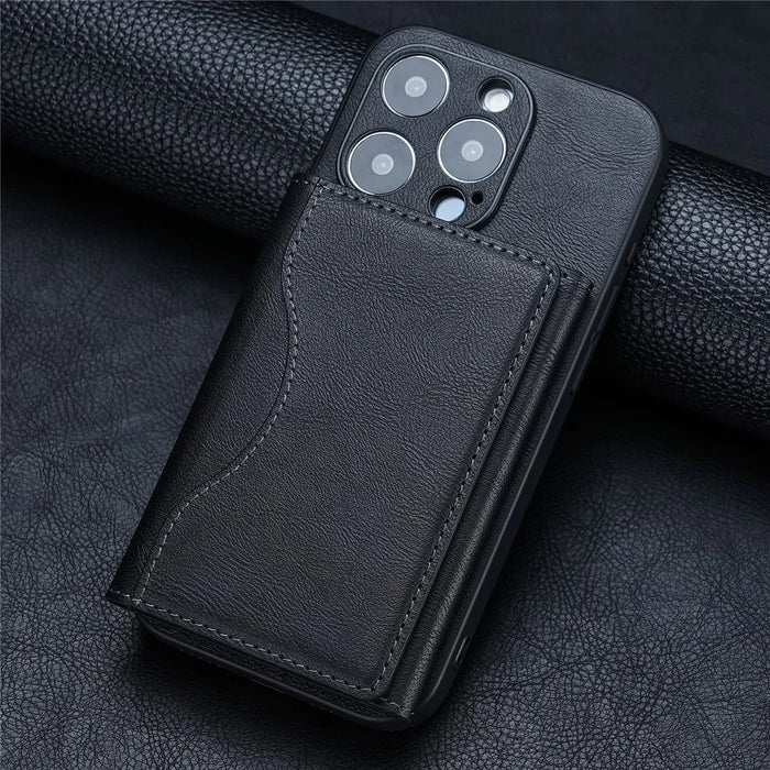 Magnetic Card Case Tri-fold Wallet with Stand PU Leather Phone Holder Compatible with MagSafe - Black - 1
