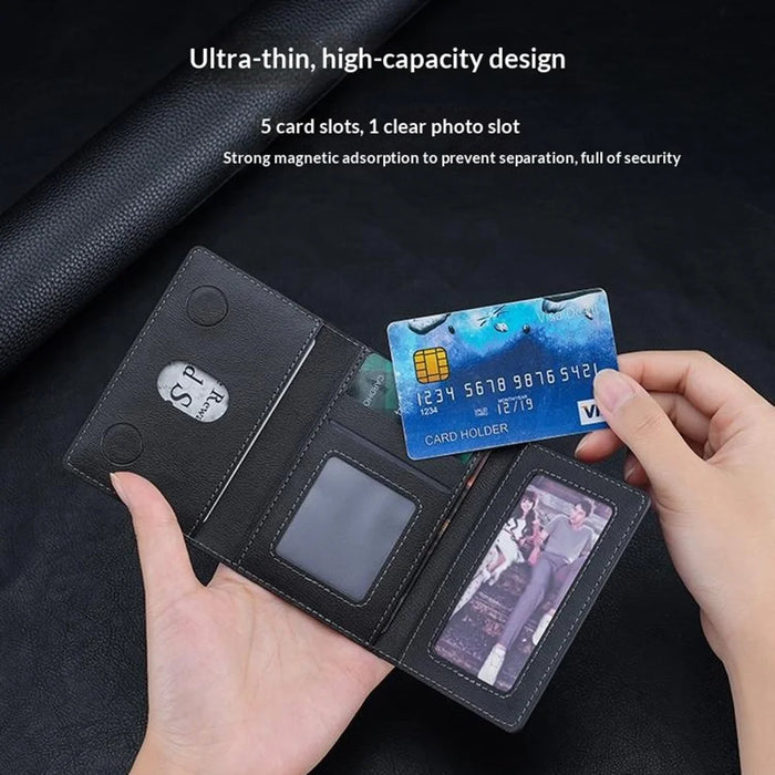 Magnetic Card Case Tri-fold Wallet with Stand PU Leather Phone Holder Compatible with MagSafe - Black - 3
