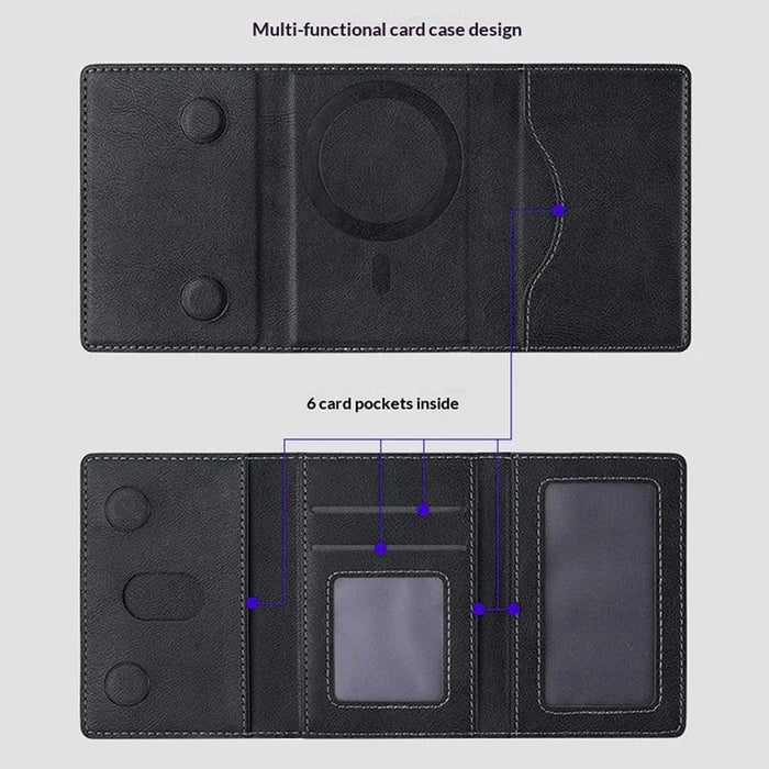 Magnetic Card Case Tri-fold Wallet with Stand PU Leather Phone Holder Compatible with MagSafe - Black - 5
