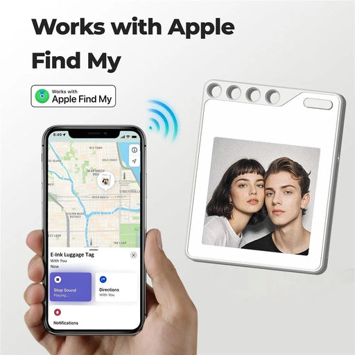 F10 Mini Locator Key Ring with 1.54 Inch E-Ink Display Bluetooth-compatible Item Finder for Luggage Keys Bags - White - 2