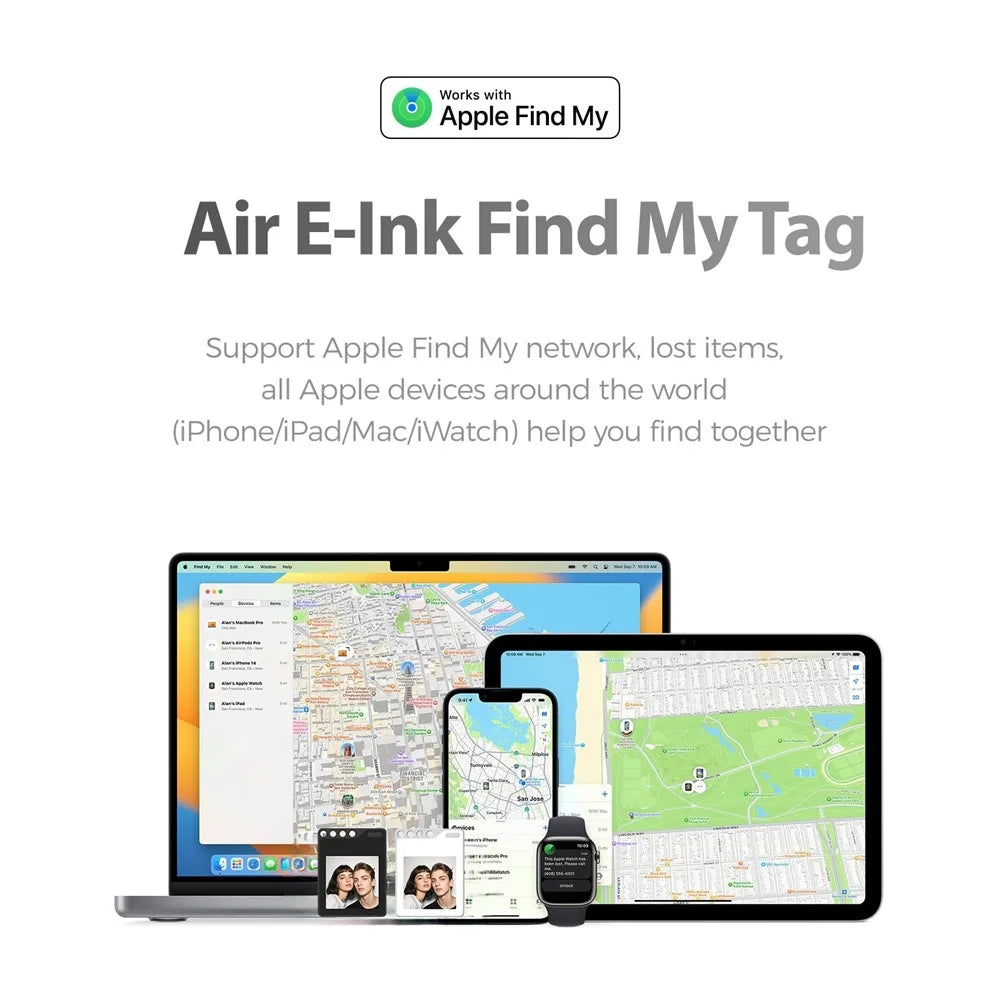 F10 Mini Locator Key Ring with 1.54 Inch E-Ink Display Bluetooth-compatible Item Finder for Luggage Keys Bags - White - 3