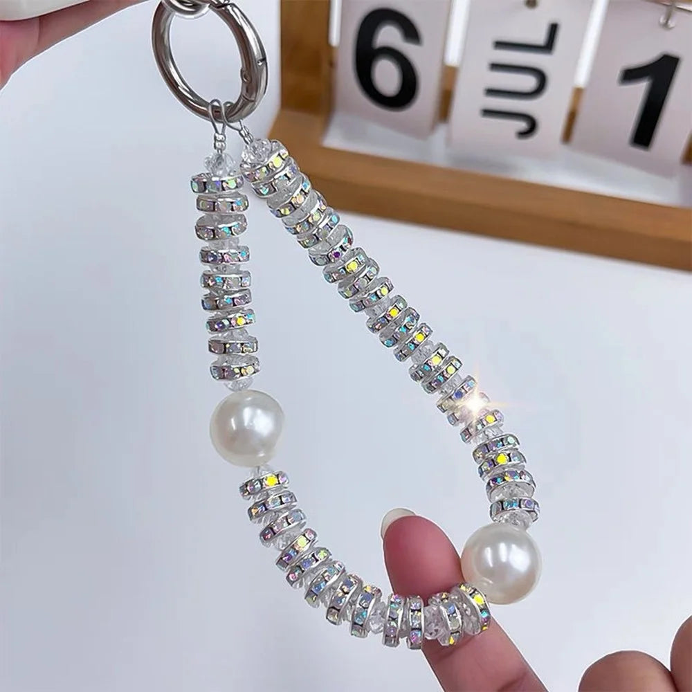 11cm Phone Chain Crystal Rhinestone Pearl Lanyard Phone Strap with Metal Clasp for Mobile Accessories - 5