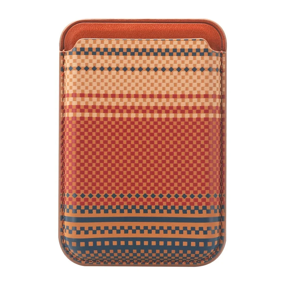 Striped Magnetic Card Holder Wallet PU Leather Slim Portable Card Pocket - Brown - 2