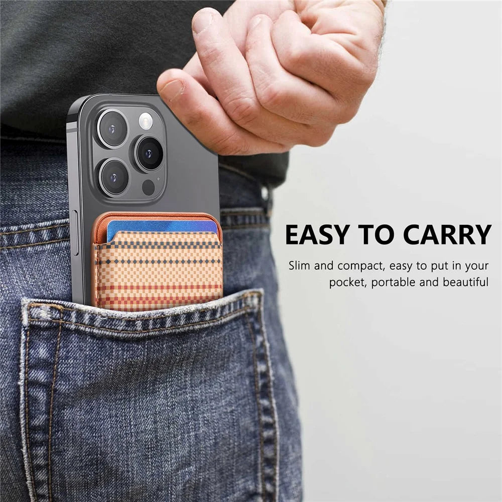 Striped Magnetic Card Holder Wallet PU Leather Slim Portable Card Pocket - Brown - 6
