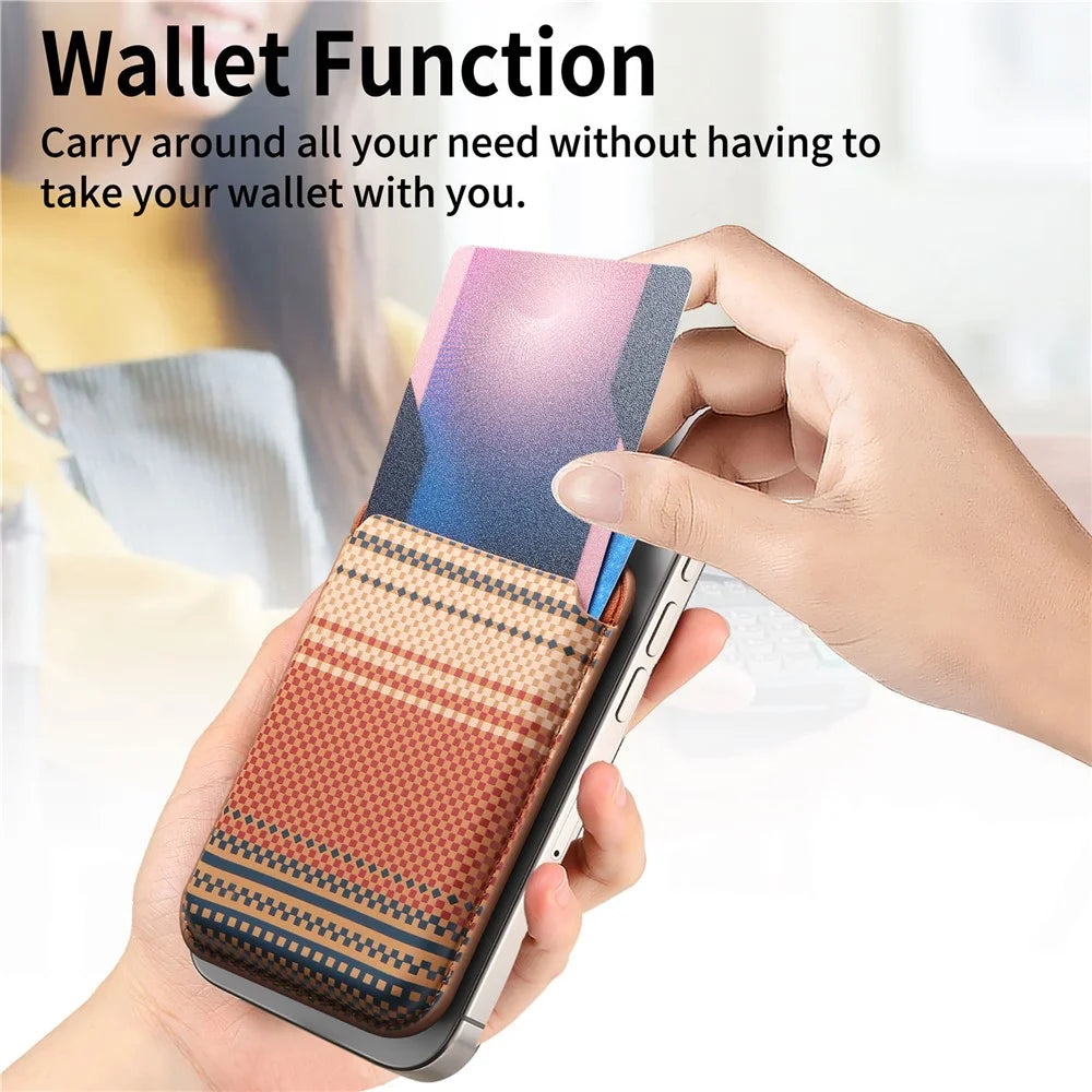 Striped Magnetic Card Holder Wallet PU Leather Slim Portable Card Pocket - Brown - 7