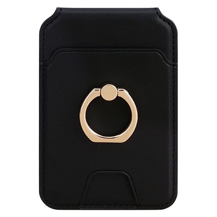 R20 Ring Holder Kickstand Magnetic Card Holder PU Leather Phone Card Slots Wallet - Black - 4