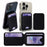 R20 Magnetic Card Holder PU Leather Phone Back Wallet Kickstand with Metal Ring Sheet - Black - 1