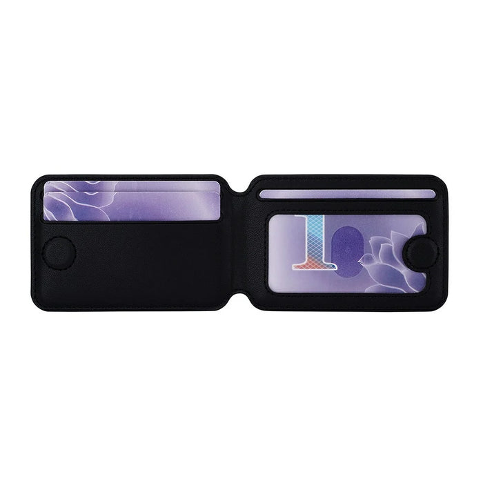 R20 Magnetic Card Holder PU Leather Phone Back Wallet Kickstand with Metal Ring Sheet - Black - 2