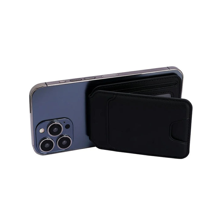 R20 Magnetic Card Holder PU Leather Phone Back Wallet Kickstand with Metal Ring Sheet - Black - 3
