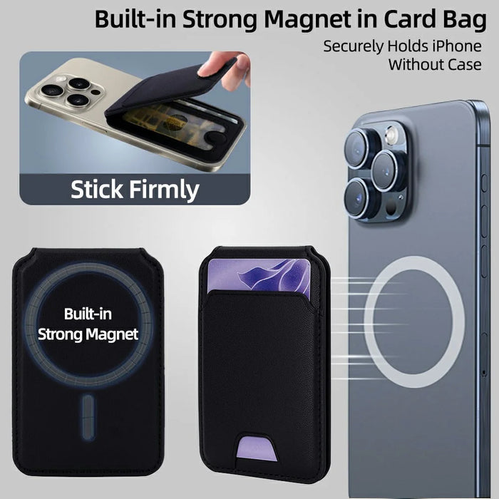 R20 Magnetic Card Holder PU Leather Phone Back Wallet Kickstand with Metal Ring Sheet - Black - 7