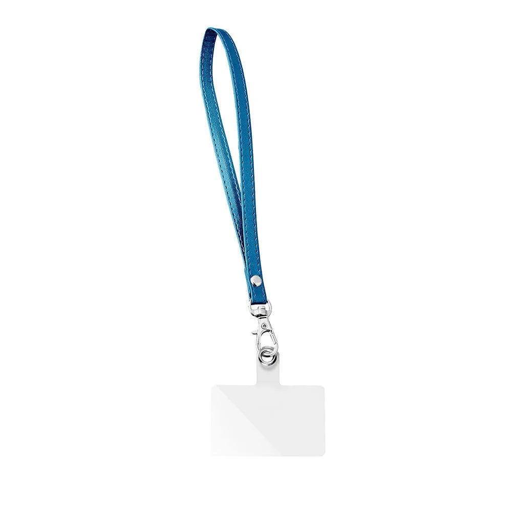 R61 18cm PU Leather Phone Wrist Strap Short Lanyard with Clear PVC Tether Tab - Blue - 1