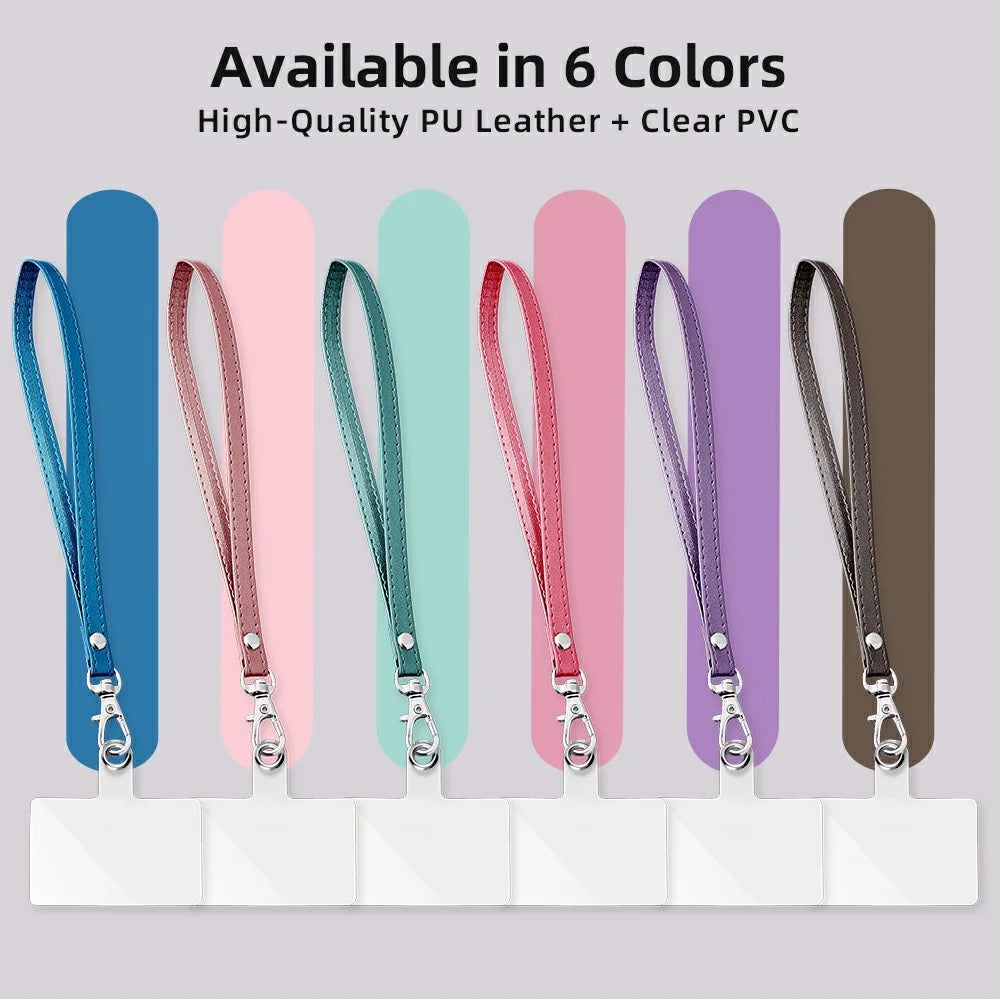 R61 18cm PU Leather Phone Wrist Strap Short Lanyard with Clear PVC Tether Tab - Blue - 3