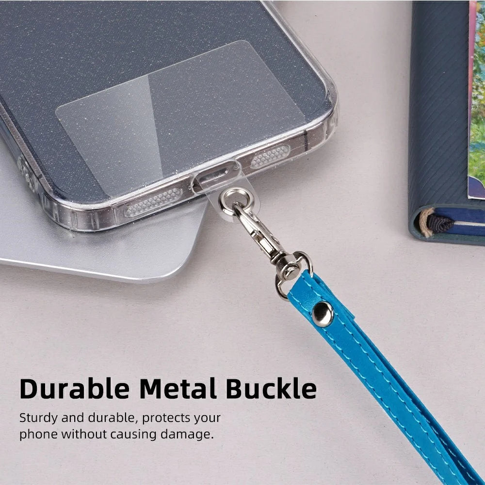 R61 18cm PU Leather Phone Wrist Strap Short Lanyard with Clear PVC Tether Tab - Blue - 5