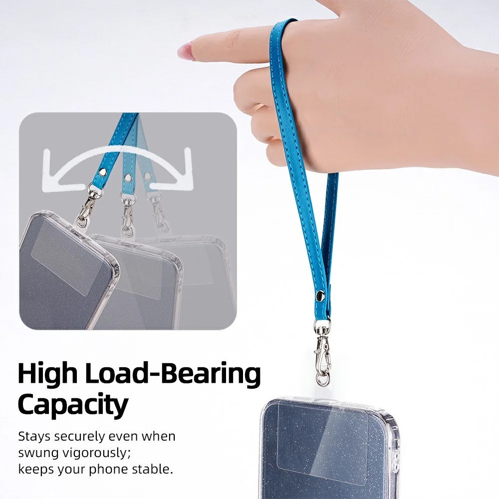 R61 18cm PU Leather Phone Wrist Strap Short Lanyard with Clear PVC Tether Tab - Blue - 7
