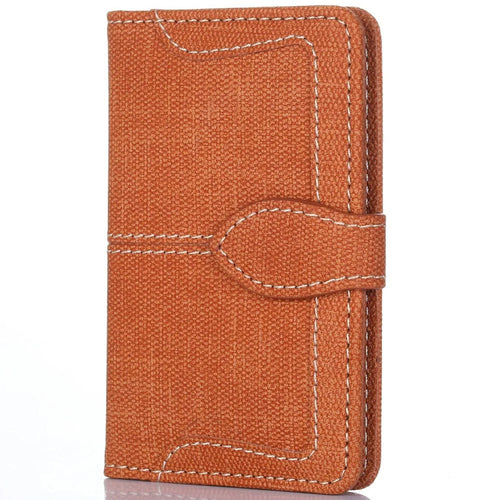 Canvas Card Holder Wallet Pouch Strong Adhesive Phone Kickstand - Brown - 1