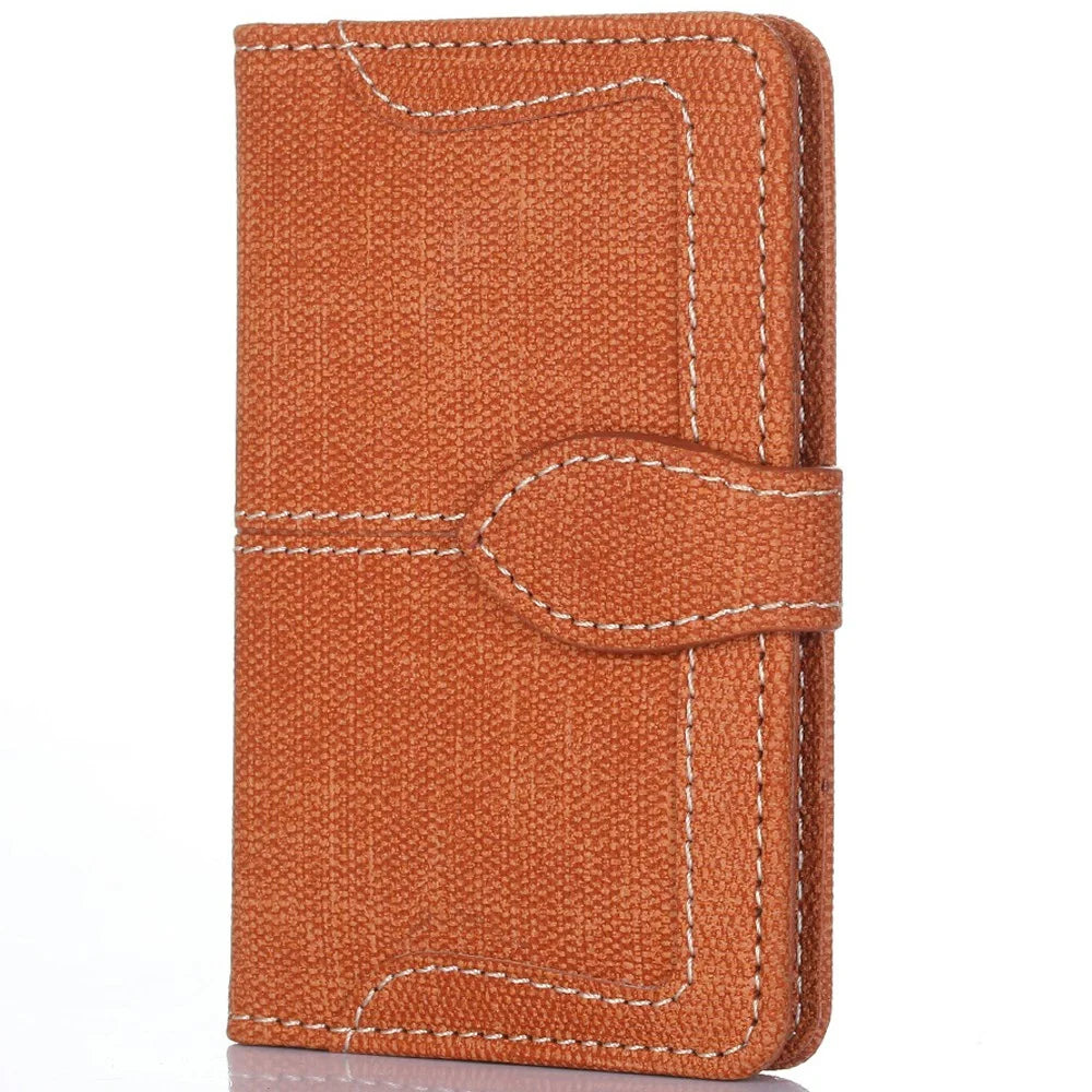 Canvas Card Holder Wallet Pouch Strong Adhesive Phone Kickstand - Brown - 1