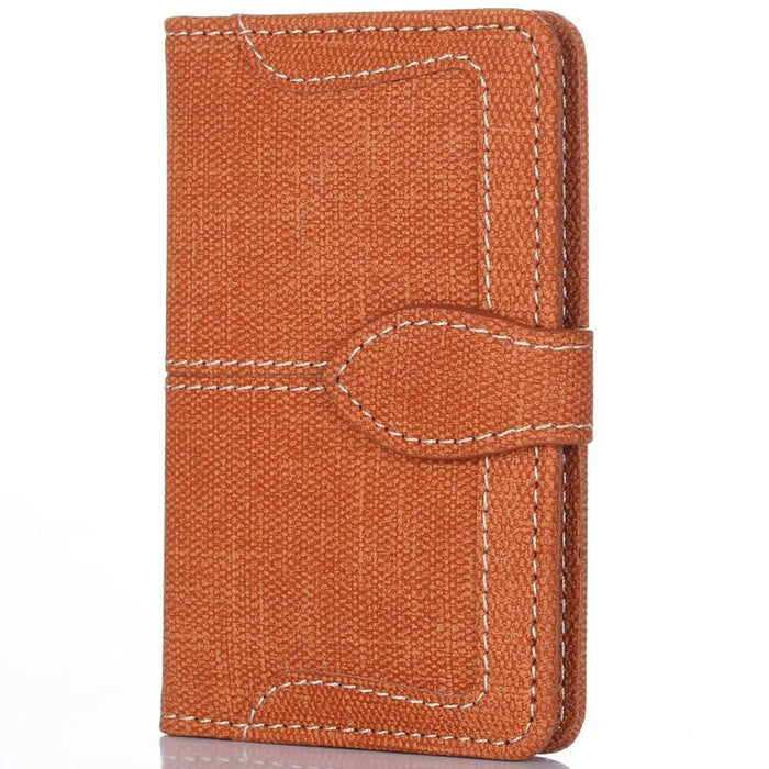 Canvas Card Holder Wallet Pouch Strong Adhesive Phone Kickstand - Brown - 1