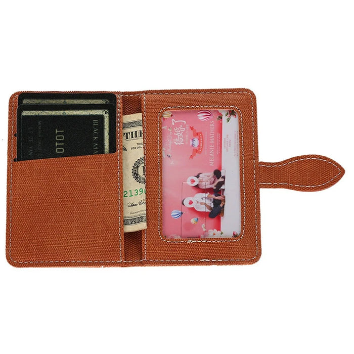 Canvas Card Holder Wallet Pouch Strong Adhesive Phone Kickstand - Brown - 2