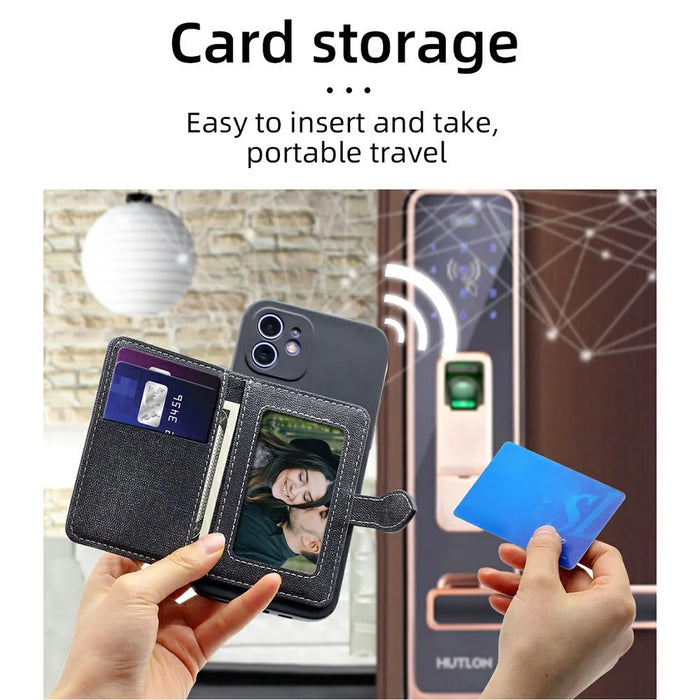 Canvas Card Holder Wallet Pouch Strong Adhesive Phone Kickstand - Brown - 7