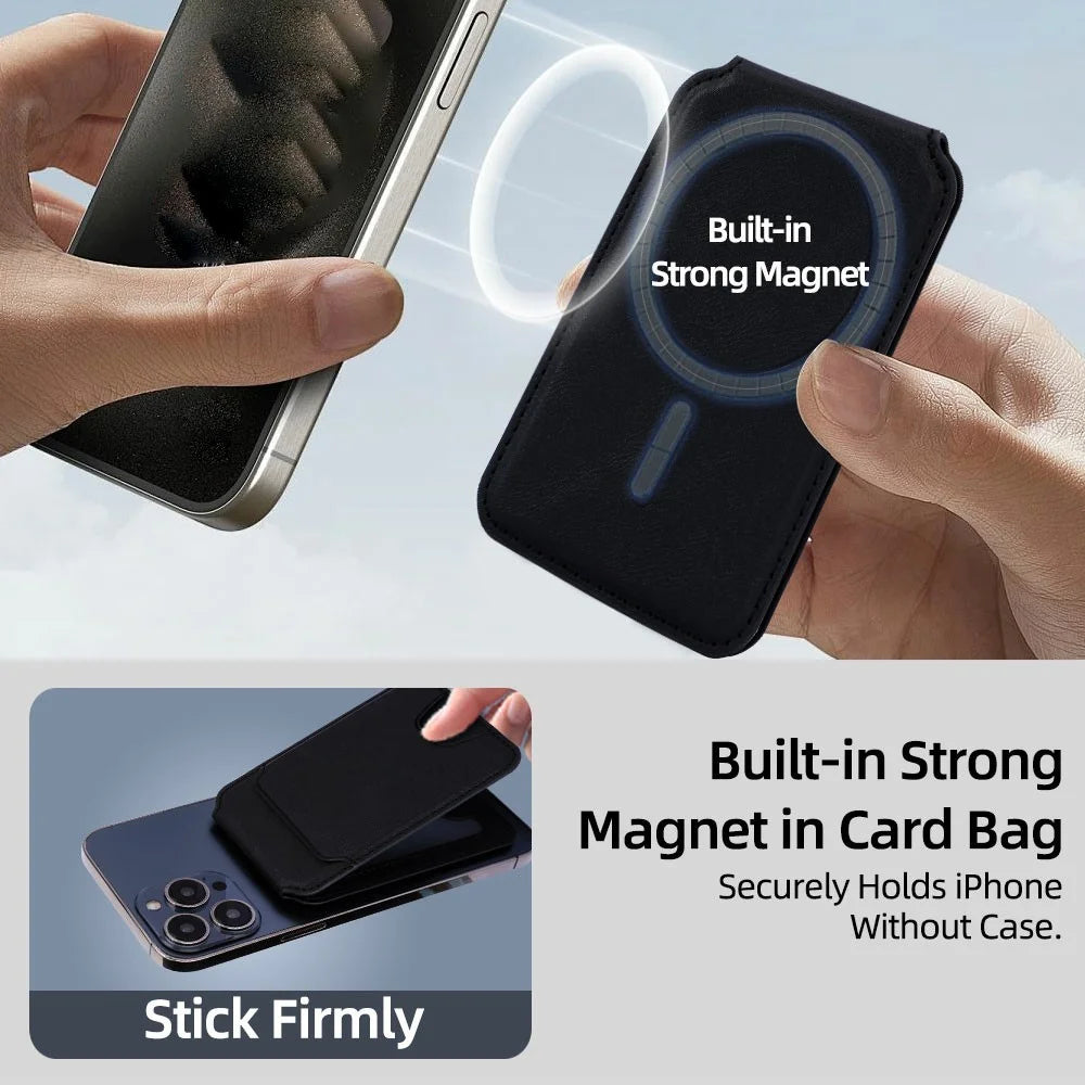 Magnetic Phone Card Wallet 3 Card Slots Photo Holder Adjustable Kickstand with Metal Plate - Black - 2