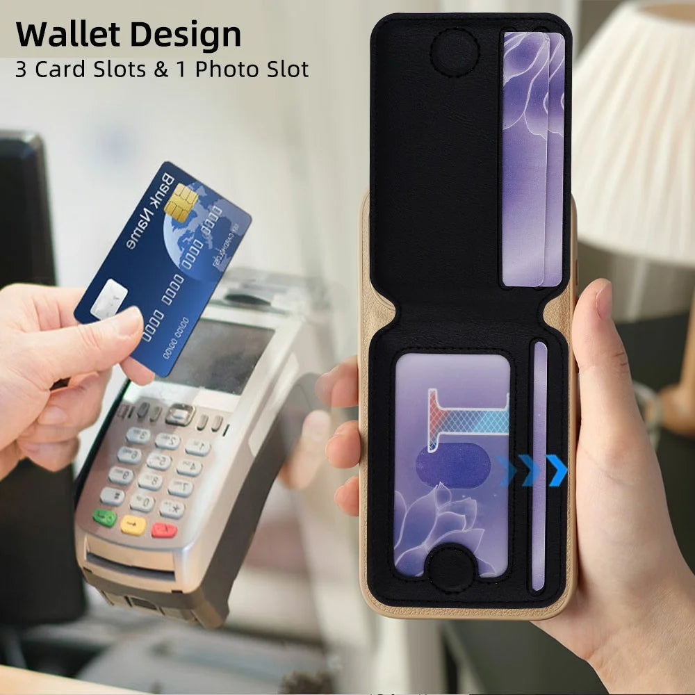 Magnetic Phone Card Wallet 3 Card Slots Photo Holder Adjustable Kickstand with Metal Plate - Black - 4