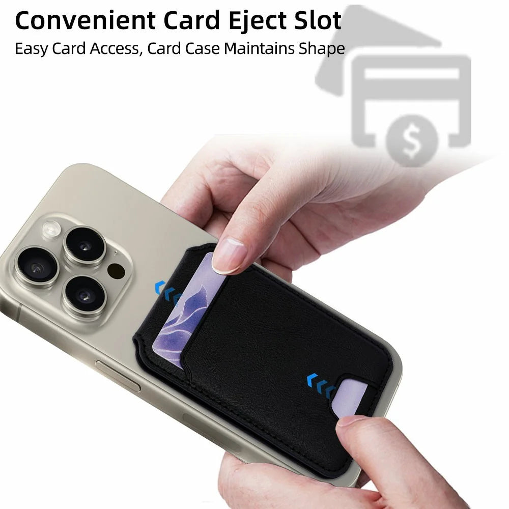 Magnetic Phone Card Wallet 3 Card Slots Photo Holder Adjustable Kickstand with Metal Plate - Black - 5