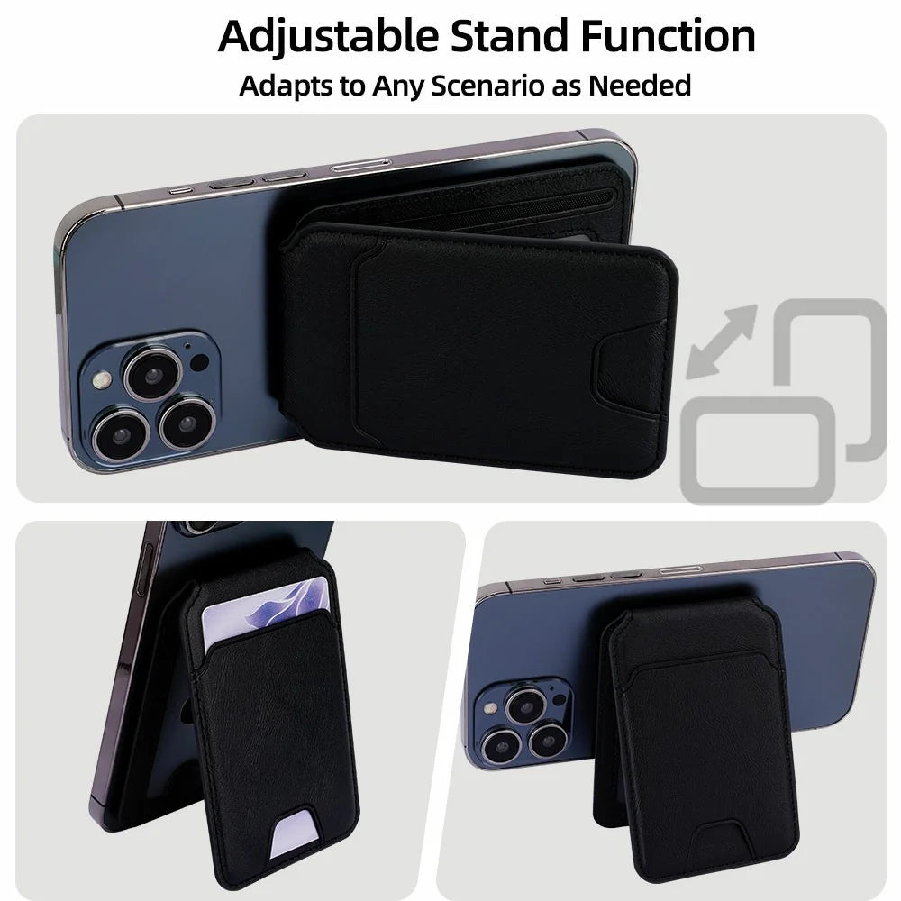 Magnetic Phone Card Wallet 3 Card Slots Photo Holder Adjustable Kickstand with Metal Plate - Black - 6