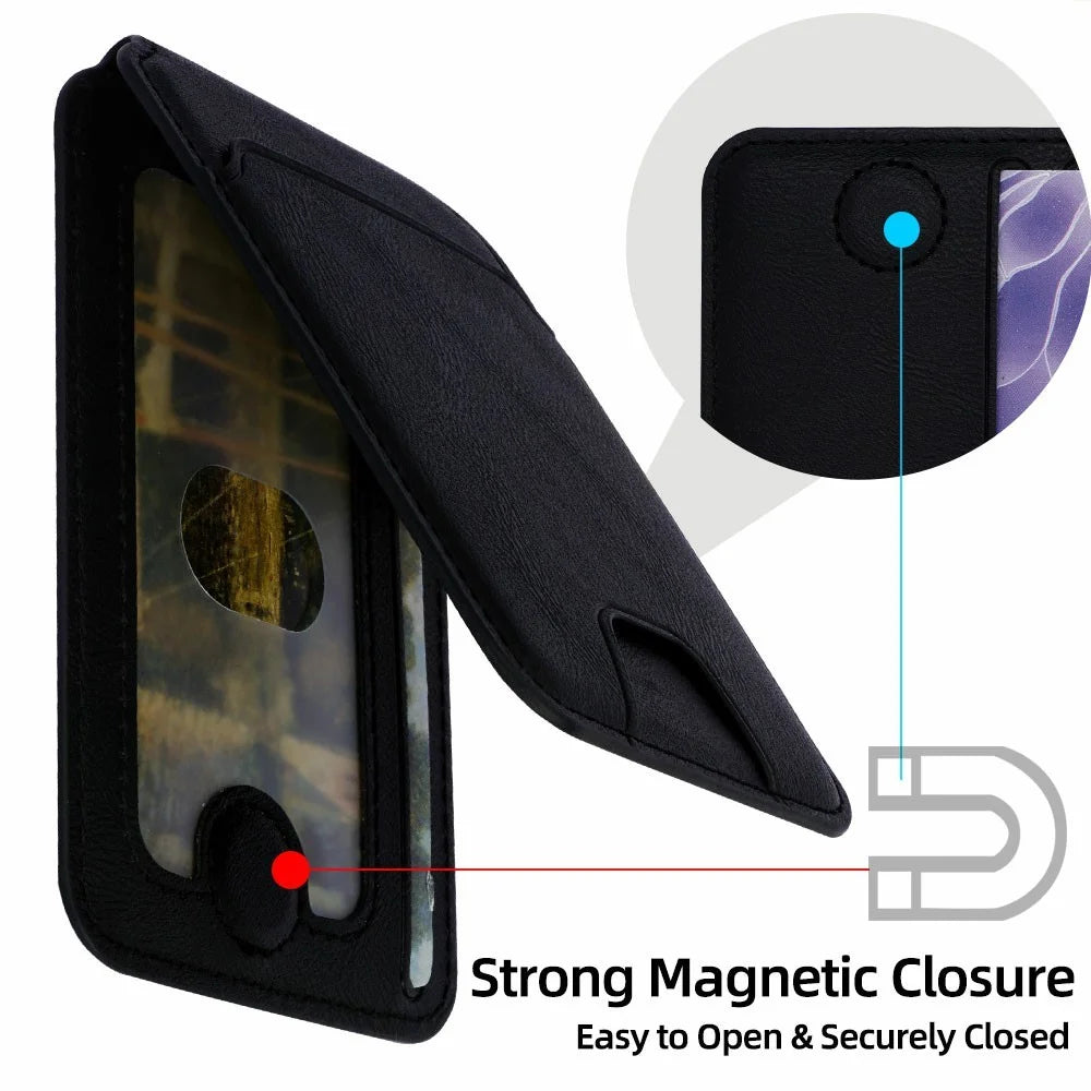 Magnetic Phone Card Wallet 3 Card Slots Photo Holder Adjustable Kickstand with Metal Plate - Black - 7